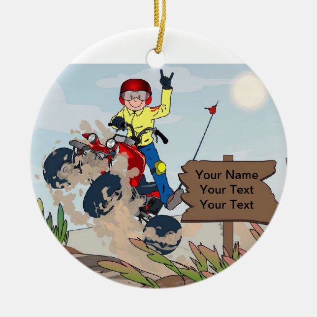 Ornement Rond En Céramique Cavalier d'ATV - mâle (Devant)