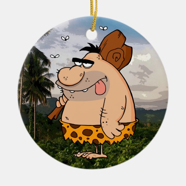 ORNEMENT ROND EN CÉRAMIQUE CAVEMAN HOLING CLUB ORNAMENT (Devant)