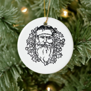 Ornement Rond En Céramique Cercle Père Noël du Vieux-Monde