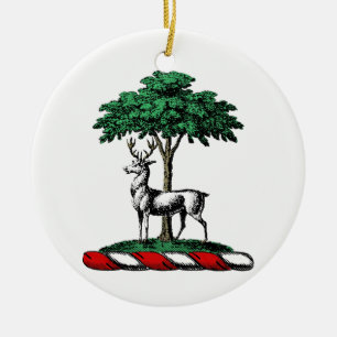 Ornement Rond En Céramique Cerf Daim devant un Arbre Blason Emblématique