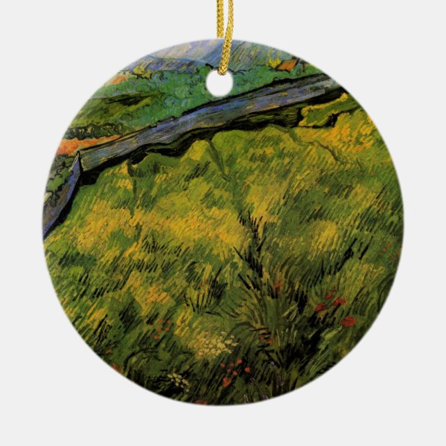 Ornement Rond En Céramique Champ de blé au printemps, soleil levant de Vincen (Devant)