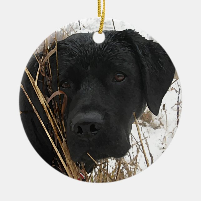 Ornement Rond En Céramique Chasse de fin de saison - Black Lab - Labrador (Devant)