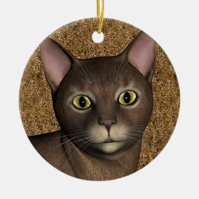 Ornement Rond En Céramique Chat Brown (Devant)