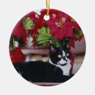 Ornement Rond En Céramique Chat de Noël de smoking