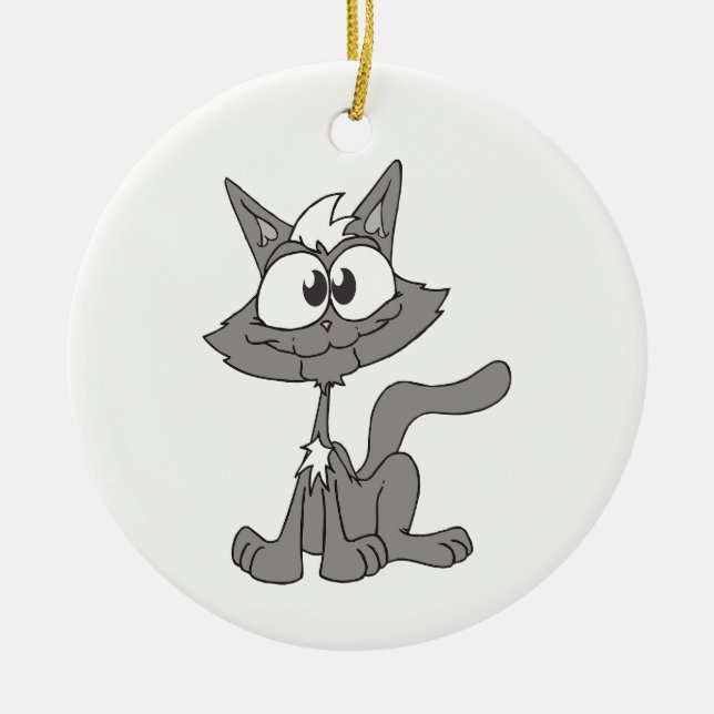 Ornement Rond En Céramique Chat gris (Devant)