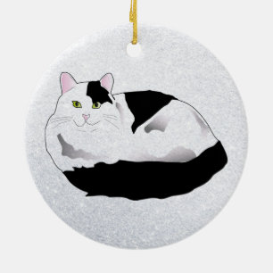 Ornement Rond En Céramique chat noir et blanc