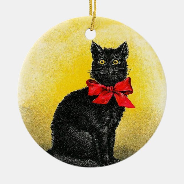 Ornement Rond En Céramique Chat noir vintage (Devant)