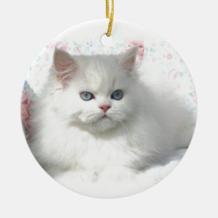 Ornement Rond En Céramique Chat persan adorable blanc