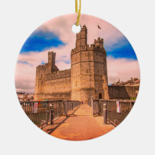 Ornement Rond En Céramique Château de Caernarfon au Pays de Galles.