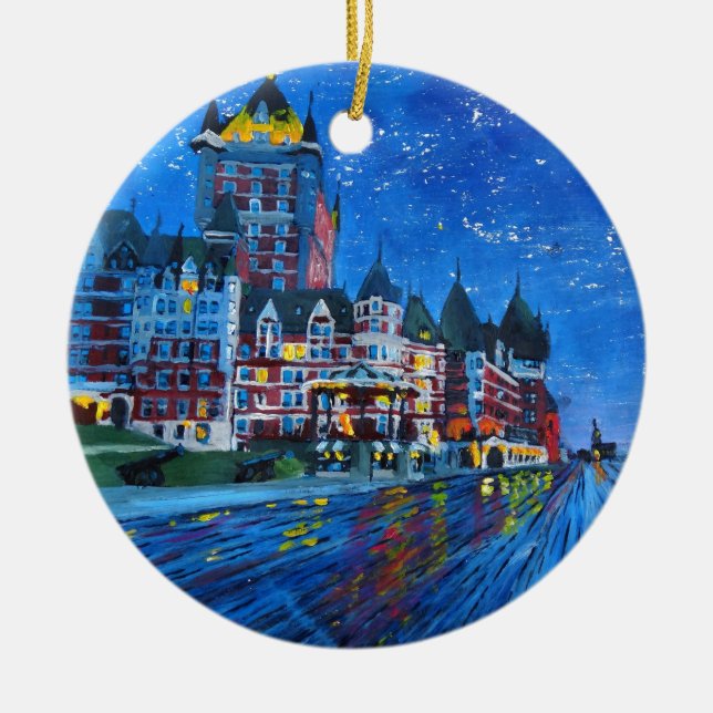 Ornement Rond En Céramique Château Frontenac Québec Canada par nuit (Devant)