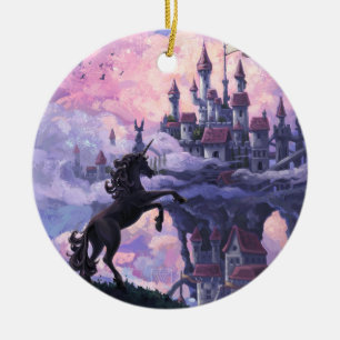 Ornement Rond En Céramique Château Licorne