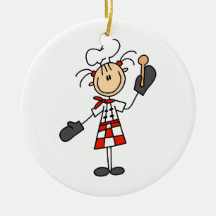 Ornement Rond En Céramique Chef féminin avec les gants et la cuillère en bois