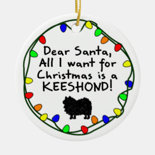 Ornement Rond En Céramique Cher Père Noël Keeshond