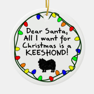 Ornement Rond En Céramique Cher Père Noël Keeshond