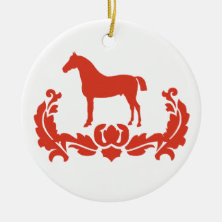 Ornement Rond En Céramique Cheval Damas rouge et blanc
