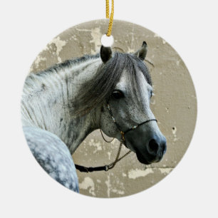 Ornement Rond En Céramique Cheval gris
