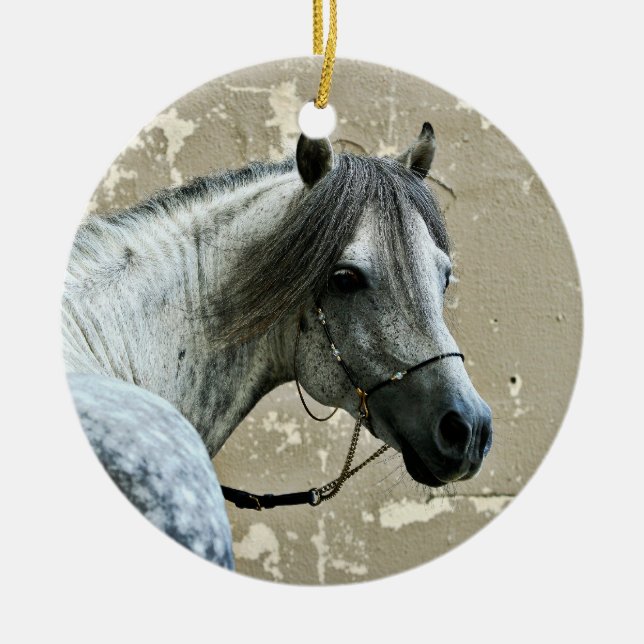 Ornement Rond En Céramique Cheval gris (Devant)