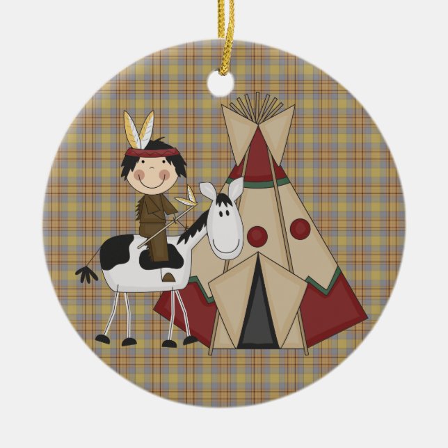 Ornement Rond En Céramique Cheval indien indigène de collection de Noël (Devant)