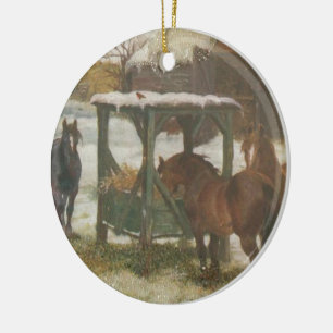 Ornement Rond En Céramique Chevaux le jour de Noël
