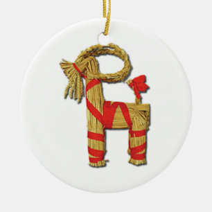 Ornement Rond En Céramique Chèvre scandinave Julbok de Noël de paille de No