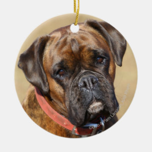 Ornement Rond En Céramique Chien Brindle de boxeur