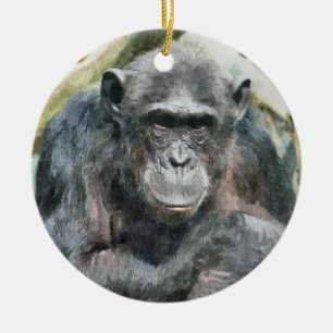 ORNEMENT ROND EN CÉRAMIQUE CHIMPANZÉS