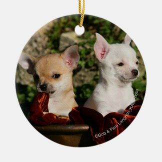 Ornement Rond En Céramique Chiots de chiwawa