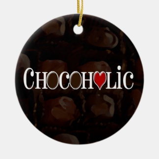 Ornement Rond En Céramique Chocoholic, Brown foncé et Coeur rouge Conception