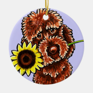 Ornement Rond En Céramique Chocolat solaire Labradoodle Off-Leash Art™