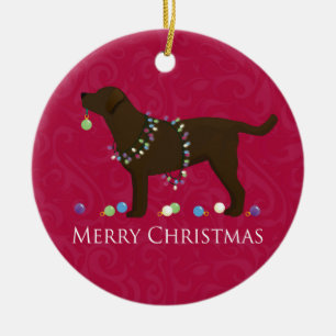 Ornement Rond En Céramique Chocolate Lab Merry Christmas Design