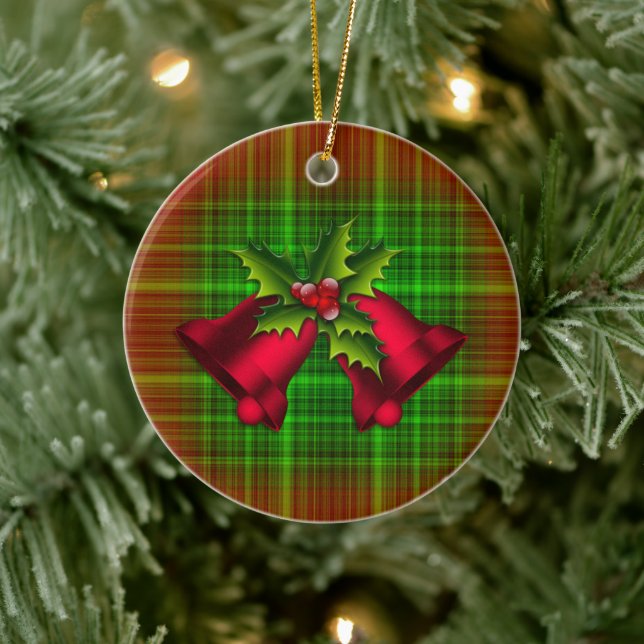 Ornement Rond En Céramique Christmas Bells et Holly (Arbre)