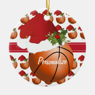 Ornement Rond En Céramique Christmas Sport Basketball Santa Hat
