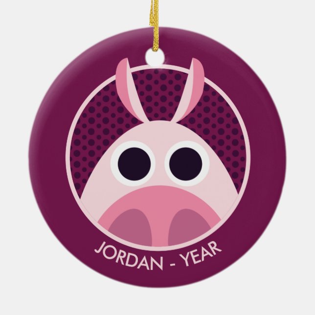 Ornement Rond En Céramique Circonspect le porc (Dos)