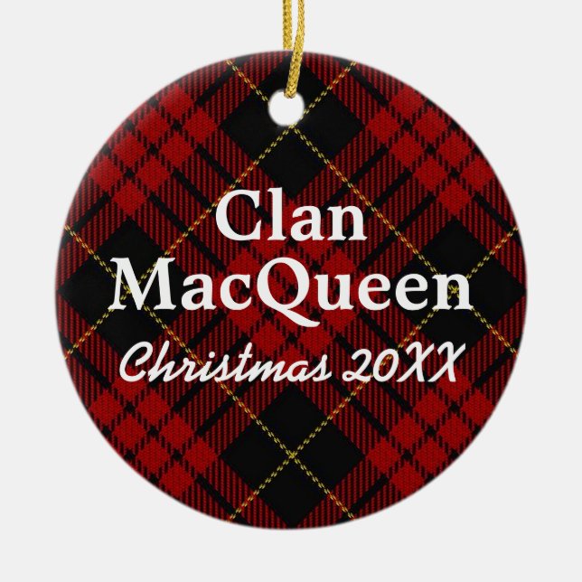 Ornement Rond En Céramique Clan MacQueen Scottish Red et Black Tartan (Devant)