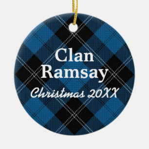 Ornement Rond En Céramique Clan Ramsay Scottish Blue Hunter Tartan