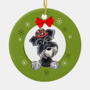 Ornement Rond En Céramique Classique argenté noir de Noël de Schnauzer