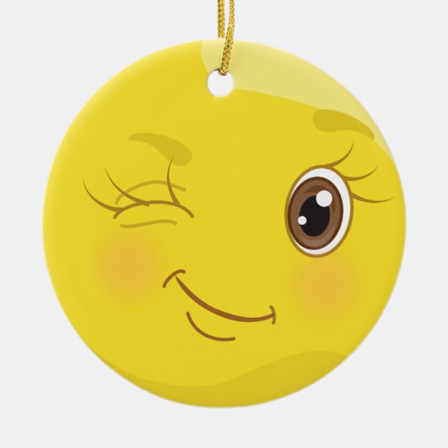 Ornement Rond En Céramique Clignant de l'oeil à flirt Emoji l'ornement jaune (Devant)