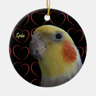 Ornement Rond En Céramique Cockatiel et coeurs mignons