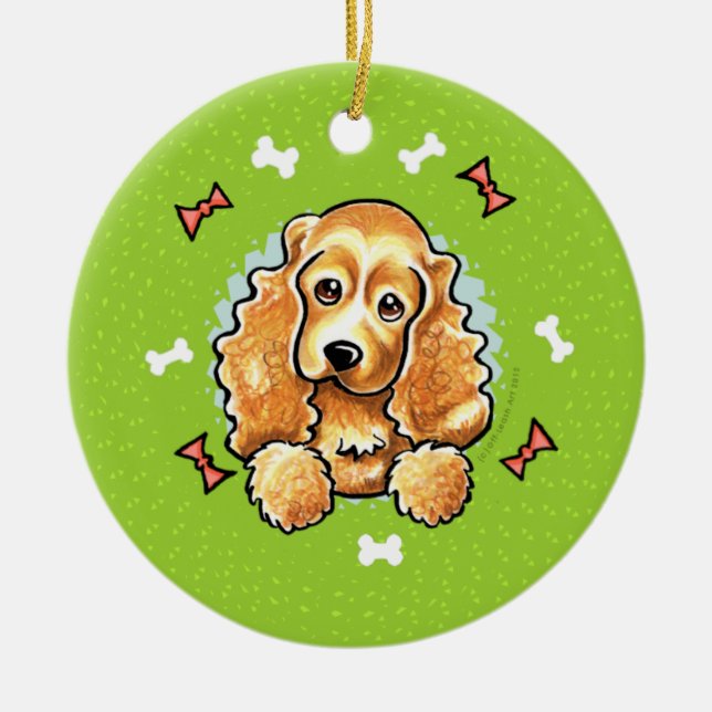 Ornement Rond En Céramique Cocker Spaniel Christmas Wreath (Devant)