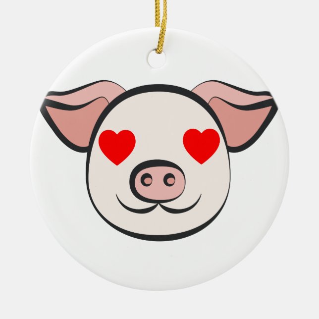 Ornement Rond En Céramique Coeur de porc Emoji (Devant)