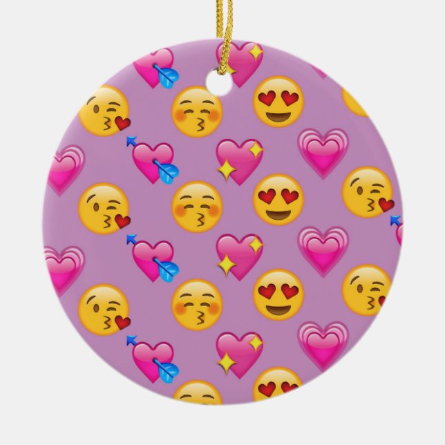 Ornement Rond En Céramique Coeurs et amour Patternsd rose d'Emoji (Devant)