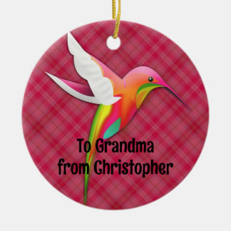 Ornement Rond En Céramique Colibri coloré avec Plat rose vif