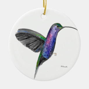 Ornement Rond En Céramique Colibri violet aquarelle animal oiseau mignon