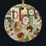 ORNEMENT ROND EN CÉRAMIQUE COLLAGE VINTAGE DE NOËL<br><div class="desc">Le collage vintage moderne de Noël a composé des cartes postales démodées de vacances.</div>