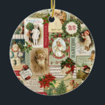 ORNEMENT ROND EN CÉRAMIQUE COLLAGE VINTAGE DE NOËL<br><div class="desc">Le collage vintage moderne de Noël a composé des cartes postales démodées de vacances.</div>
