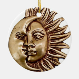 ORNEMENT ROND EN CÉRAMIQUE CONCEPTION DE CHARME DU SOLEIL ET DE LUNE