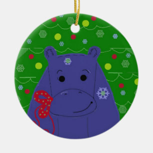 Ornement Rond En Céramique Conception de Noël Happy Hippo