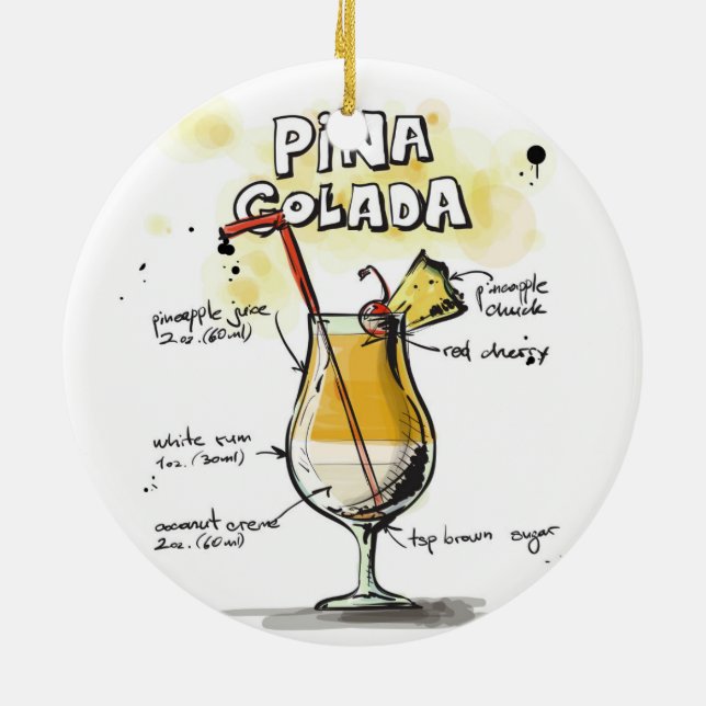 Ornement Rond En Céramique Conception de recette de boissons de Pina Colada (Dos)