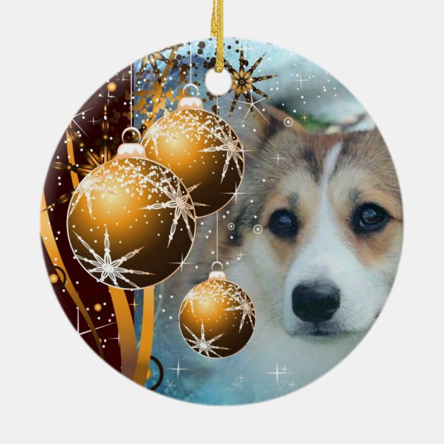 Ornement Rond En Céramique Corgi de sable de vacances (Dos)