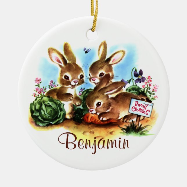 Ornement Rond En Céramique Correction de lapin (Devant)